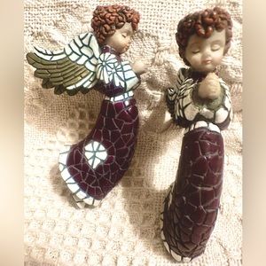 2 Lovely Mosaic Christmas Angel Ornaments